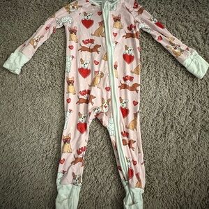 Caden Lane Pink Puppy & Heart Print Kids One-Piece Footie